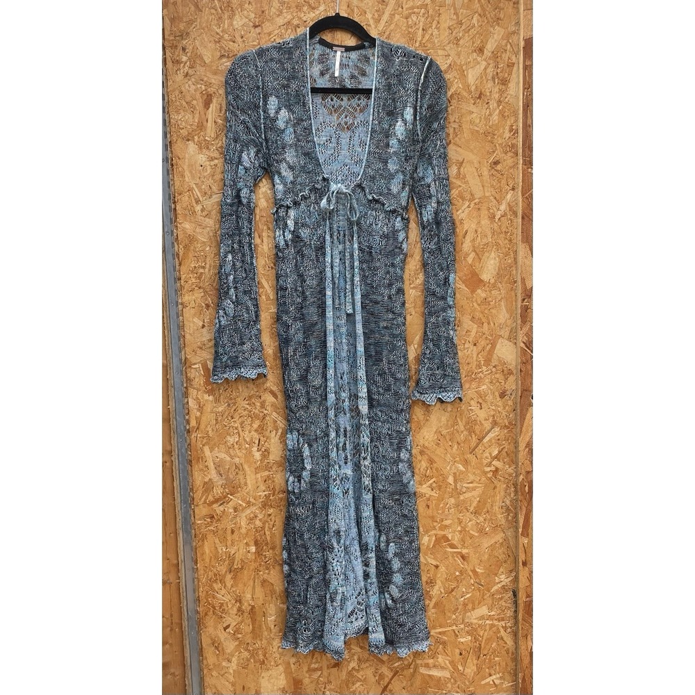 Free People Duster‎ Cardigan Sweater Sz XS Blue Sea Spirit Boho Fairycore